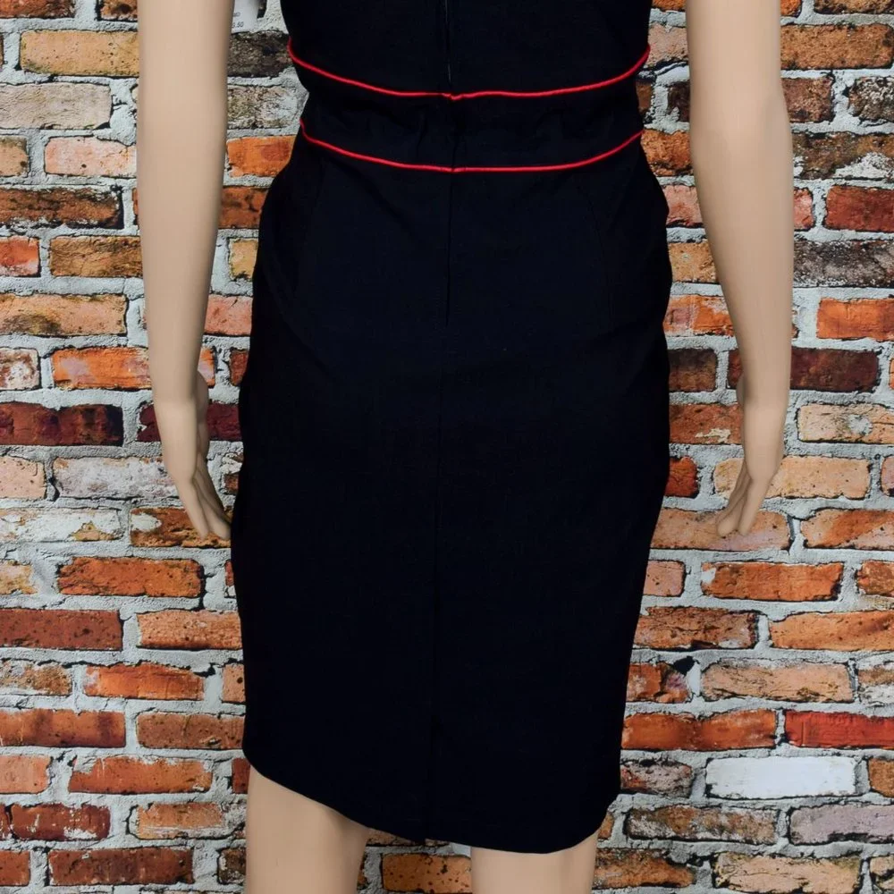 NWT RARE Hell Bunny Vixen Black Rockabilly Pencil Cap Sleeve Dress - M - Picture 4 of 9